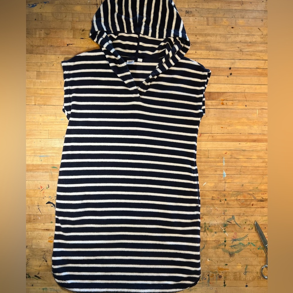 Navy and white Terry Cloth Hoodie Dress, Girl sized 12